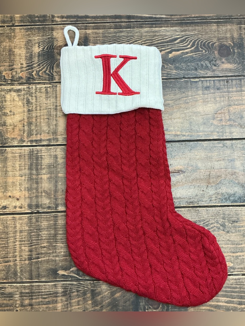 Kohl's Knit Christmas Stocking Monogrammed K Red & White